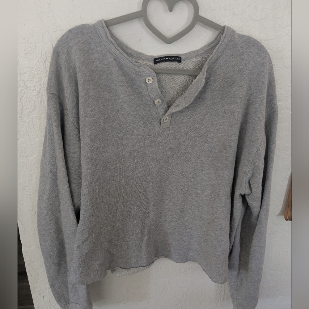 Brandy Melville Gray Henley Fleece-Lined Pullover – One Size